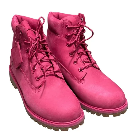 Timberland Pink Girly Leather Combat Boots 50th Anniversary Streetwear Lug Sole
