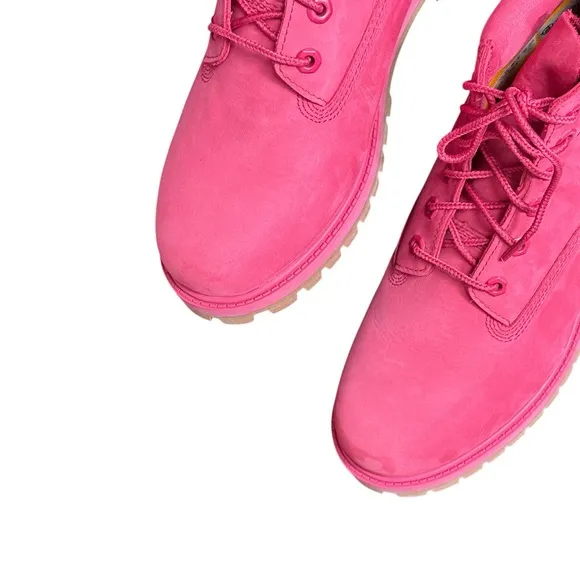 Timberland Pink Girly Leather Combat Boots 50th Anniversary Streetwear Lug Sole