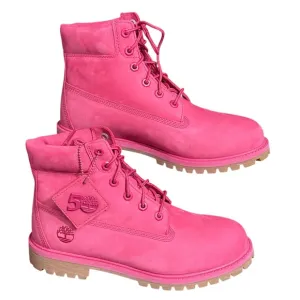 Timberland Pink Girly Leather Combat Boots 50th Anniversary Streetwear Lug Sole