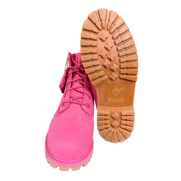 Timberland Pink Girly Leather Combat Boots 50th Anniversary Streetwear Lug Sole