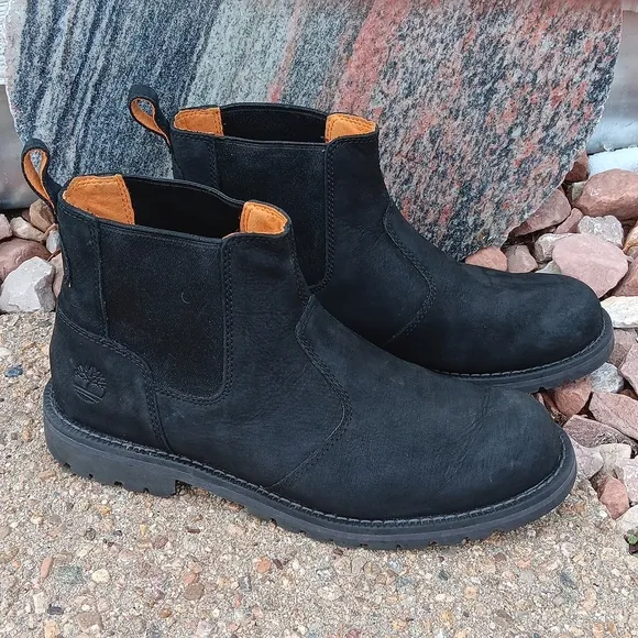 Timberland Redwood Falls black leather Chelsea ankle boots mens sz 9