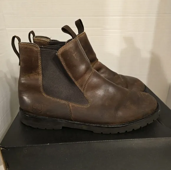 TIMBERLAND TORRANCE CHELSEA BOOTS ANKLE BROWN DISTRESSED PULL ON SIZE 11.5