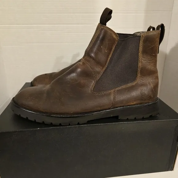 TIMBERLAND TORRANCE CHELSEA BOOTS ANKLE BROWN DISTRESSED PULL ON SIZE 11.5