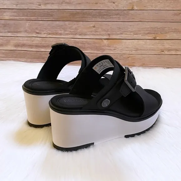Timberland Women’s Black Koralyn Wedge 2 Band Nubuck Leather Sandals