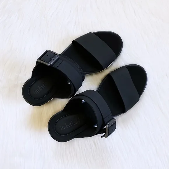 Timberland Women’s Black Koralyn Wedge 2 Band Nubuck Leather Sandals