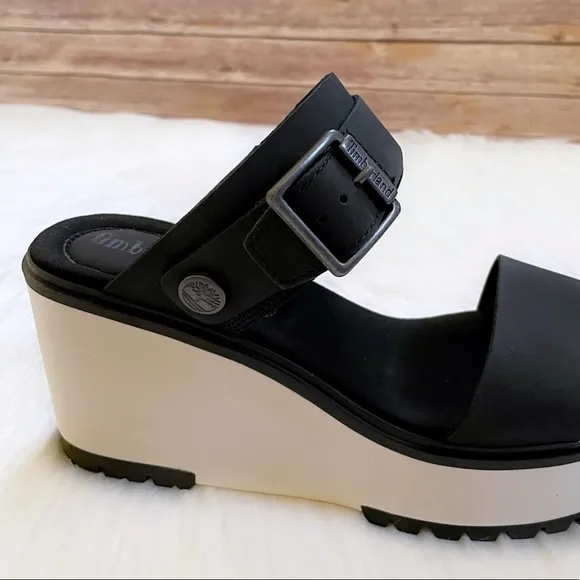 Timberland Women’s Black Koralyn Wedge 2 Band Nubuck Leather Sandals