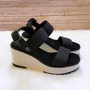 Timberland Women’s Black Koralyn Wedge 2 Band Nubuck Leather Sandals