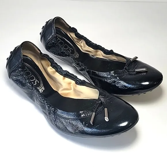 Todd's De Laccetto ballerina black patent leather flats women's size 39 -US 9,