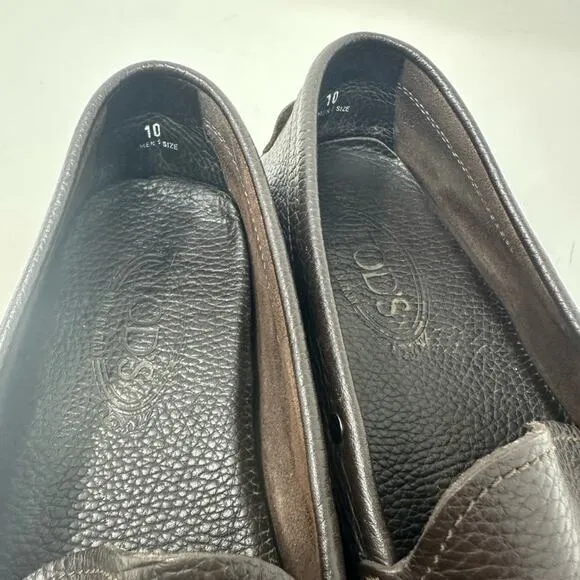 TODS Brown Pebble Leather Driving Loafers Mens Sz 10 Casual Work Office Slip On