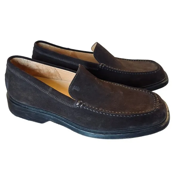 TOD'S Driving Shoes Brown Suede Leather Men’s size 9.5 Loafers Square Toe