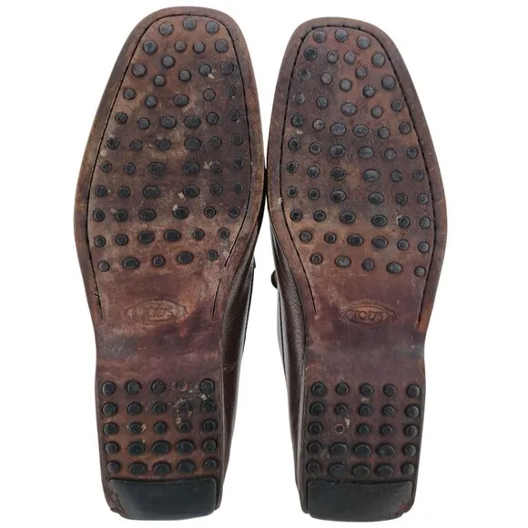 Tod's Italian Brown Pebble Leather Venetian Driving Loafers Men's 8 Casual Shoes