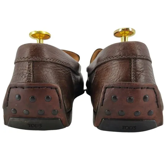 Tod's Italian Brown Pebble Leather Venetian Driving Loafers Men's 8 Casual Shoes