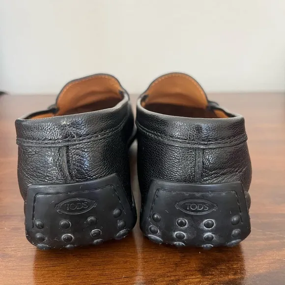 Tod's Italy Driving Shoes Leather Black Loafers Preppy Academia Sz 37 1/2