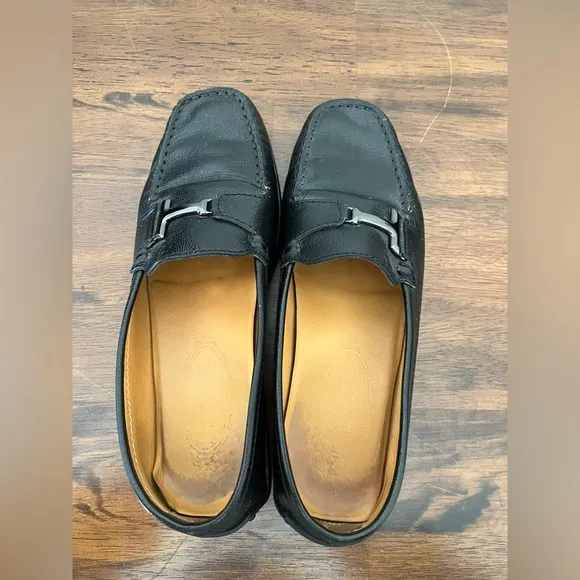 Tod's Italy Driving Shoes Leather Black Loafers Preppy Academia Sz 37 1/2