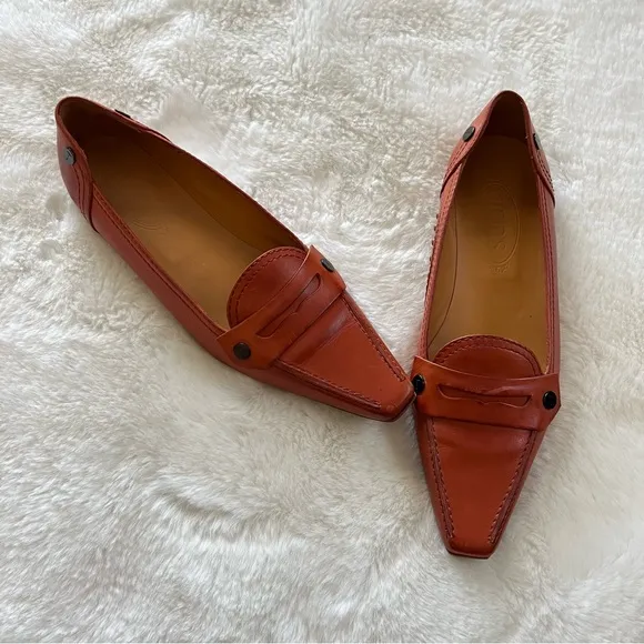 Tod's Leather Flat / Driving Loafers - Orange - Size 8.5