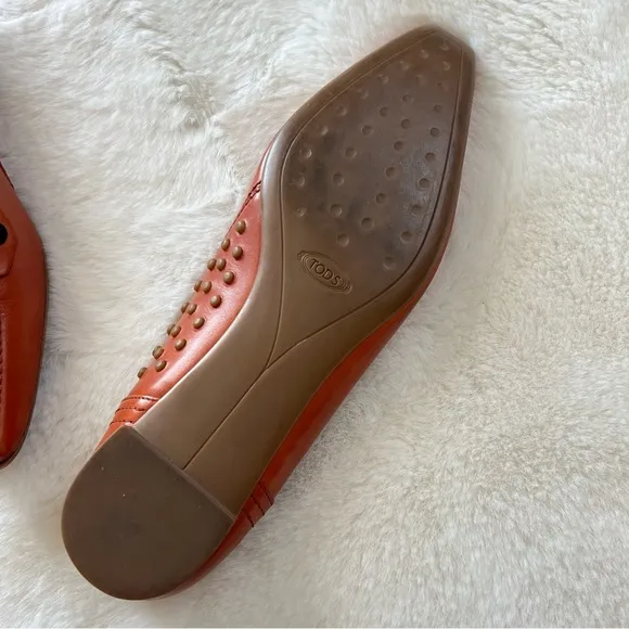 Tod's Leather Flat / Driving Loafers - Orange - Size 8.5