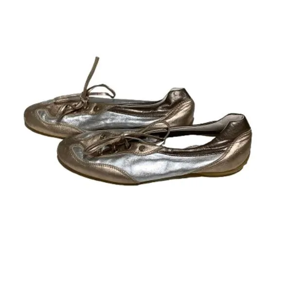 Tod's Made in Italy Silver &amp; Rose Gold Ballet Slippers 7 Luxury, Elegant, Chic