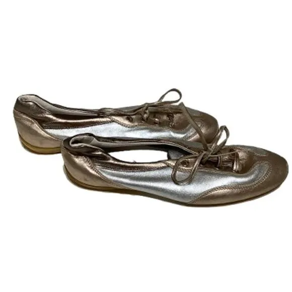 Tod's Made in Italy Silver &amp; Rose Gold Ballet Slippers 7 Luxury, Elegant, Chic