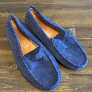 Tod's Navy Blue Gommino Driving Flats Moccasin Loafers Suede Leather 37 Academia