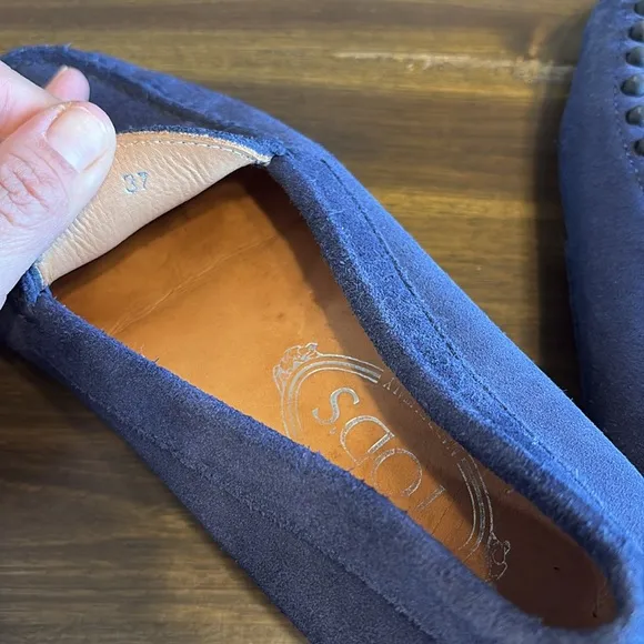 Tod's Navy Blue Gommino Driving Flats Moccasin Loafers Suede Leather 37 Academia