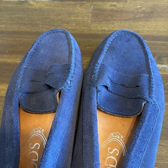 Tod's Navy Blue Gommino Driving Flats Moccasin Loafers Suede Leather 37 Academia