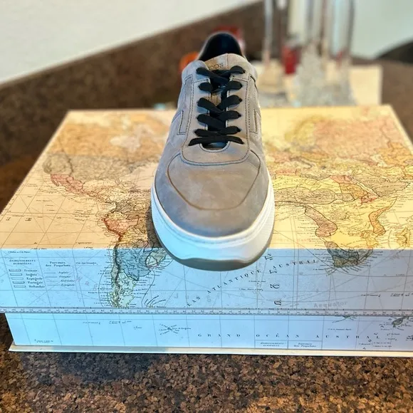 Tod’s Nubuck Low Top Top Taupe Grey Sneakers Size: 12