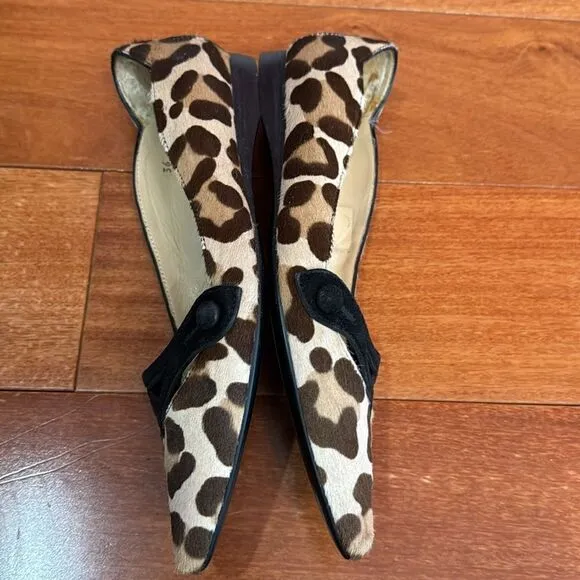 Tod’s Pony-style calfskin leopard print pointed Toe ballet flat Size 36
