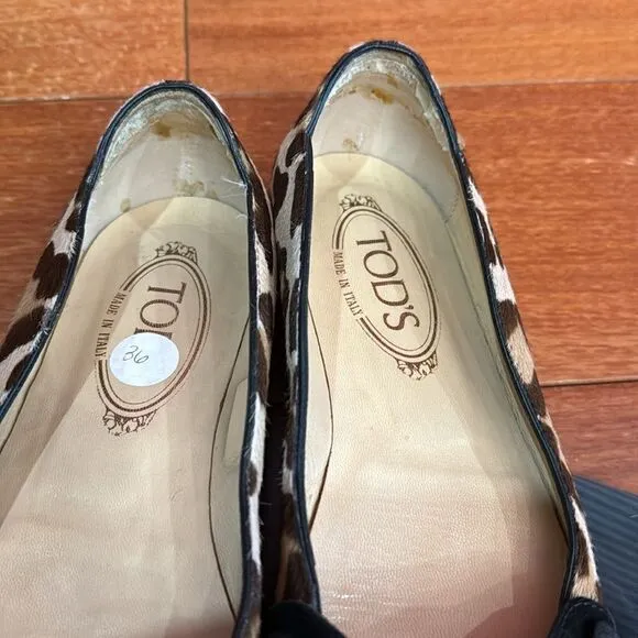 Tod’s Pony-style calfskin leopard print pointed Toe ballet flat Size 36