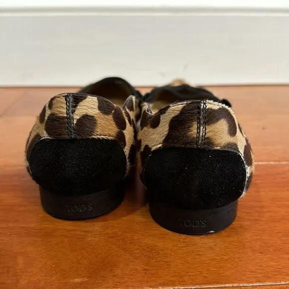 Tod’s Pony-style calfskin leopard print pointed Toe ballet flat Size 36
