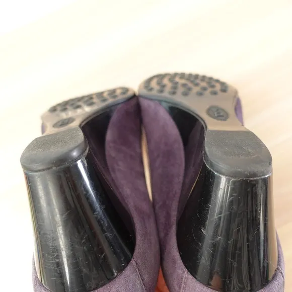 TODS Pump Shoes Womens 37 6 Purple Wedge Suede Sandals Slip On ITALY