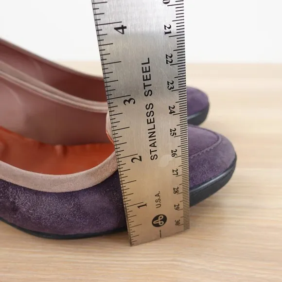 TODS Pump Shoes Womens 37 6 Purple Wedge Suede Sandals Slip On ITALY