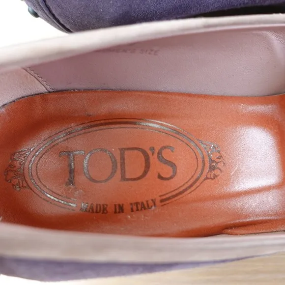 TODS Pump Shoes Womens 37 6 Purple Wedge Suede Sandals Slip On ITALY