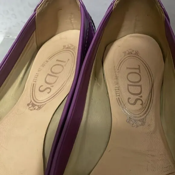 TOD’S Purple Patent Leather Ballet Flats Driving Loafer Flats Size 36 US 6