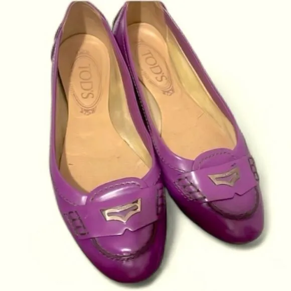 TOD’S Purple Patent Leather Ballet Flats Driving Loafer Flats Size 36 US 6