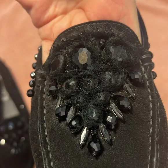 TOD’S ⚜️ Special Edition Black Swarovski Crystal &amp; Suede Driving Loafers