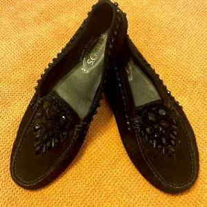 TOD’S ⚜️ Special Edition Black Swarovski Crystal &amp; Suede Driving Loafers