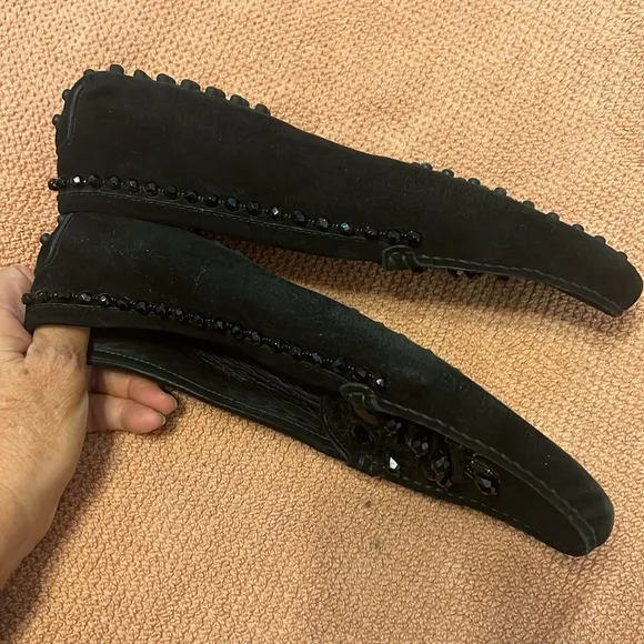 TOD’S ⚜️ Special Edition Black Swarovski Crystal &amp; Suede Driving Loafers