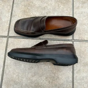 TOD'S Women's Brown Leather Driving Loafers Moc Square Toe Casual Shoes Size 8