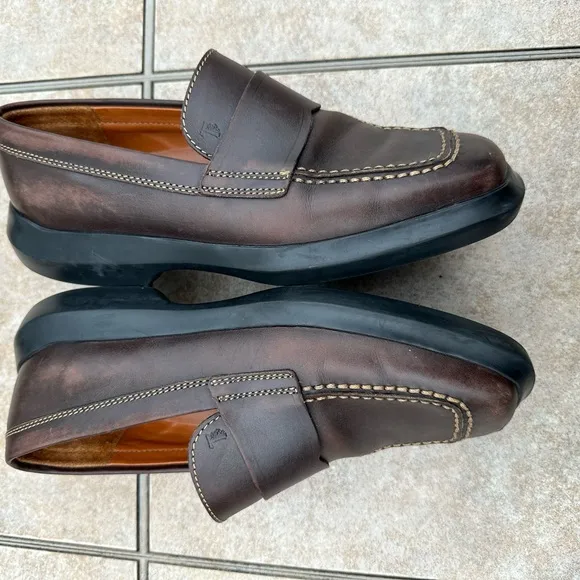 TOD'S Women's Brown Leather Driving Loafers Moc Square Toe Casual Shoes Size 8