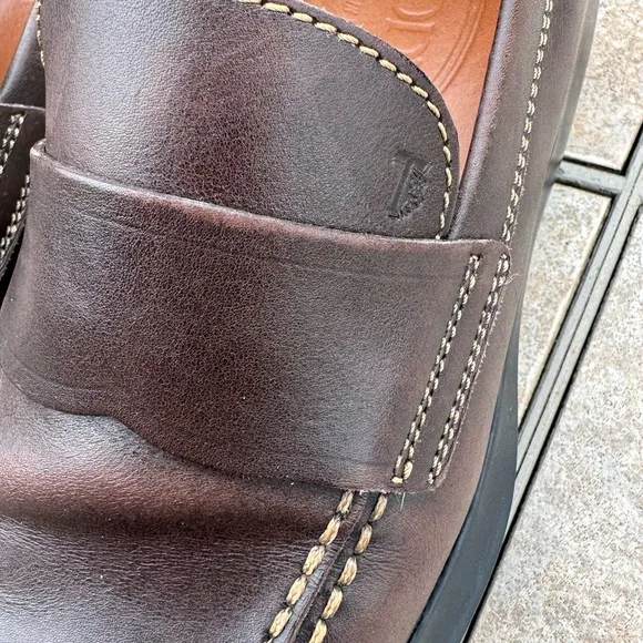TOD'S Women's Brown Leather Driving Loafers Moc Square Toe Casual Shoes Size 8
