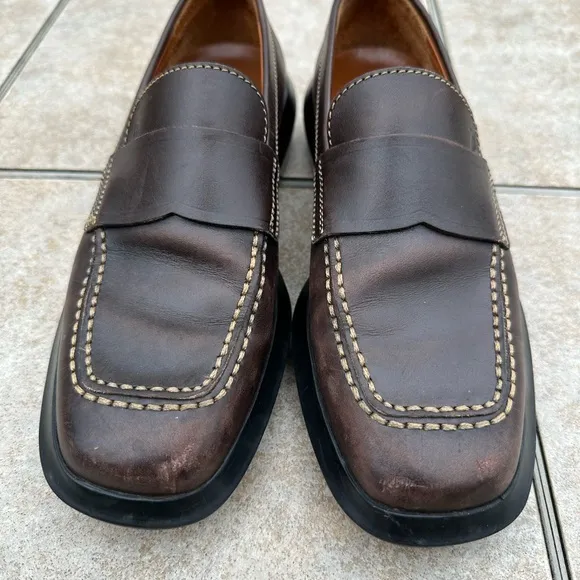 TOD'S Women's Brown Leather Driving Loafers Moc Square Toe Casual Shoes Size 8
