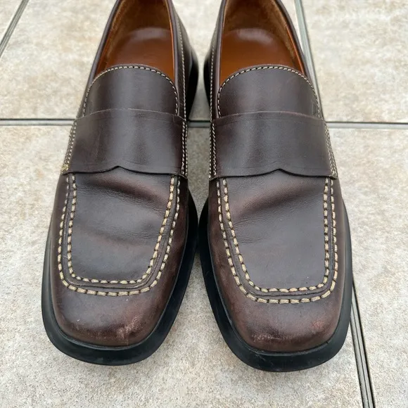 TOD'S Women's Brown Leather Driving Loafers Moc Square Toe Casual Shoes Size 8