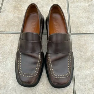 TOD'S Women's Brown Leather Driving Loafers Moc Square Toe Casual Shoes stitched
