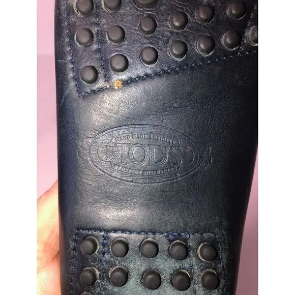 TOD'S Women's Leather Pebbling Outsoles Driving Shoes Size 6.5 Solid Blue