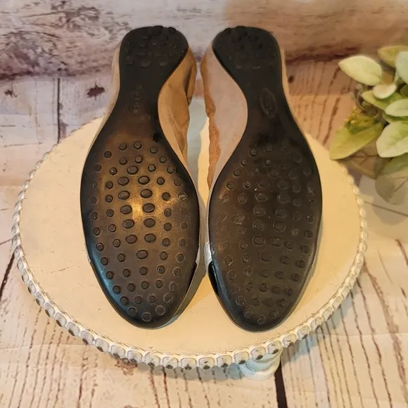 Tod’s Women’s Taupe, Black &amp; Silver Capped Toe Slip on Ballet Flats Size 8.5