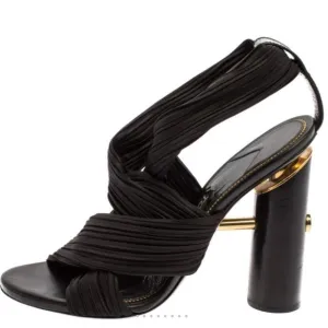 Tom Ford Black Fabric Crossover Slip On Sandals Size 37.5 7US 4.7” heels