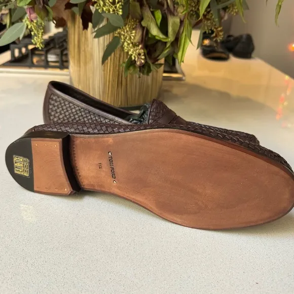 Tom Ford Neville Woven Leather Penny Loafer, Brown