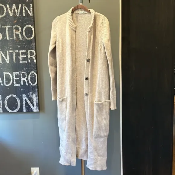 Tomas x Rossi &amp; Rei knit cardigan sweater duster wool snap closure natural