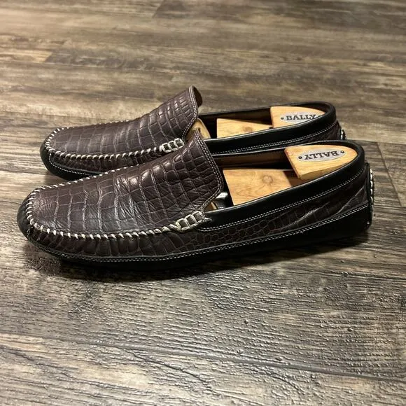 Tommy Bahama Size 11.5 D Driving Loafers Crocodile Print Brown Leather