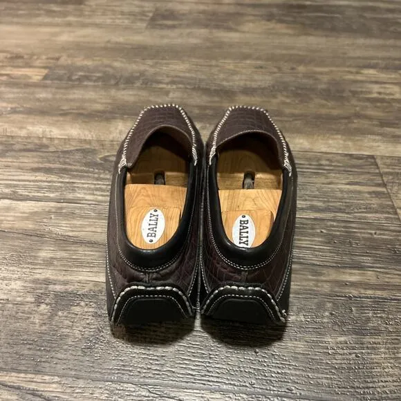 Tommy Bahama Size 11.5 D Driving Loafers Crocodile Print Brown Leather
